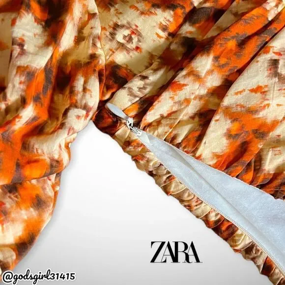 NWT Zara Printed Drape Crop Top Square Neck Orange Floral Sz XS - Picture 7 of 10